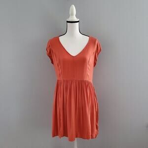 Silence + Noise Short Sleeve Lattice Back Orange Sundress Size L
